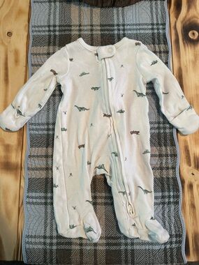 Carter's White Dinosaur Double Zipper Footed Sleeper